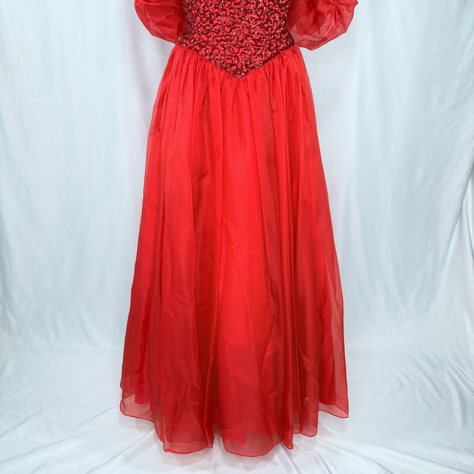 Vintage Mike Benet Red Off the Shoulder Ball Gown Style Gown Dress 8 / Small 25″