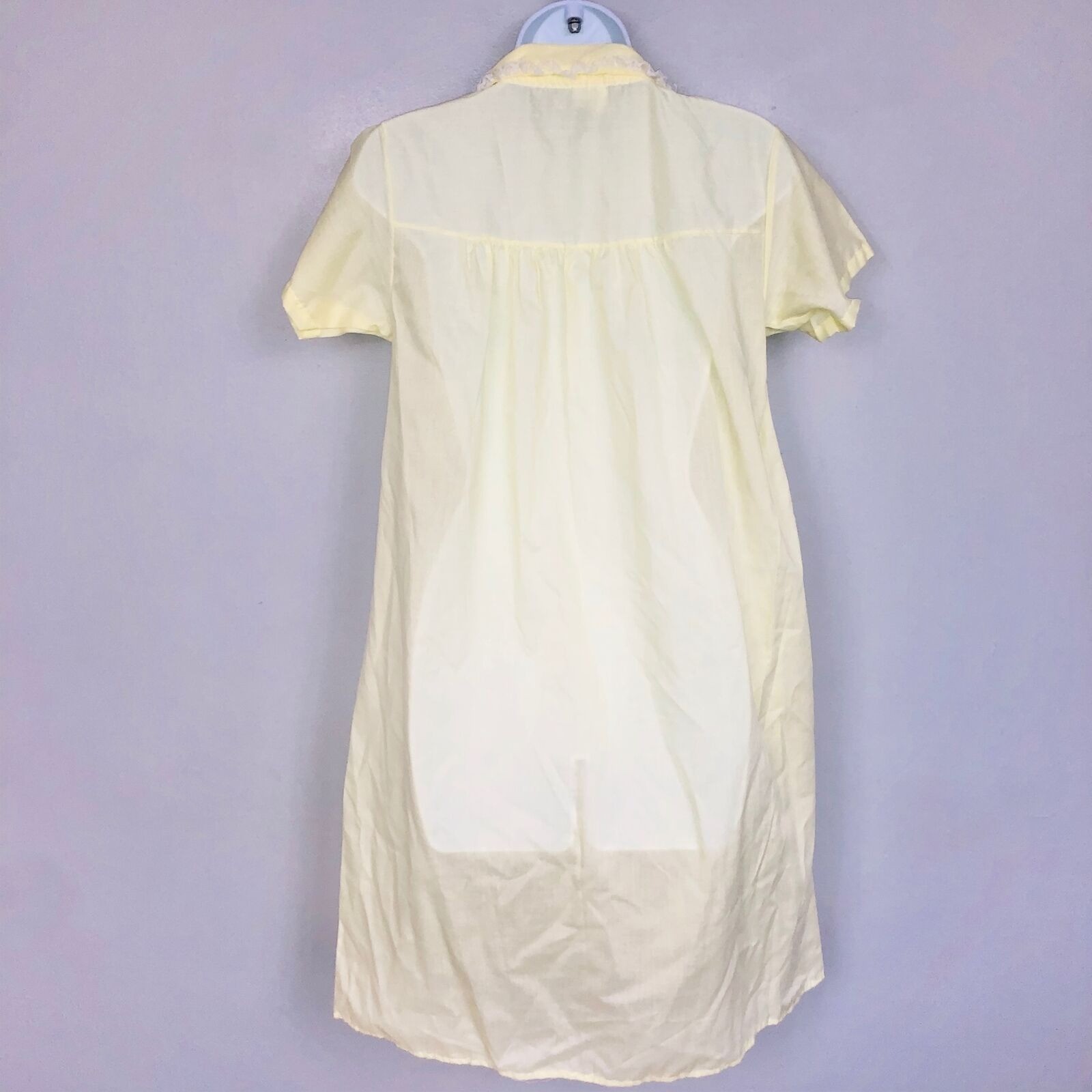 Vintage 70s Philmaid Womens Housecoat S Yellow Embroidered Flowers Short Sleeve