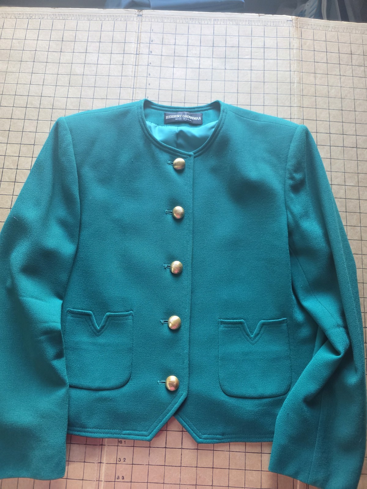 VTG Herbert Grossman Talbots Teal Green 100% Wool Skirt Suit Set Sz 14 Fits M/L
