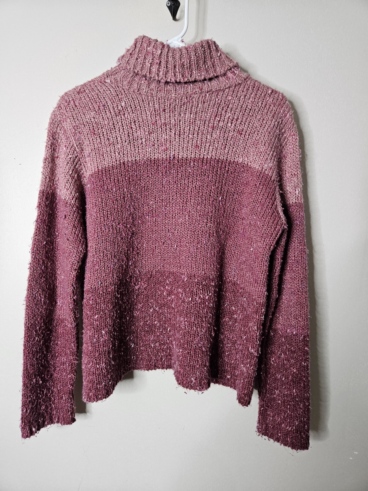 90s Y2k Tangents M Pink Colorblock Turtleneck Tweed Sweater