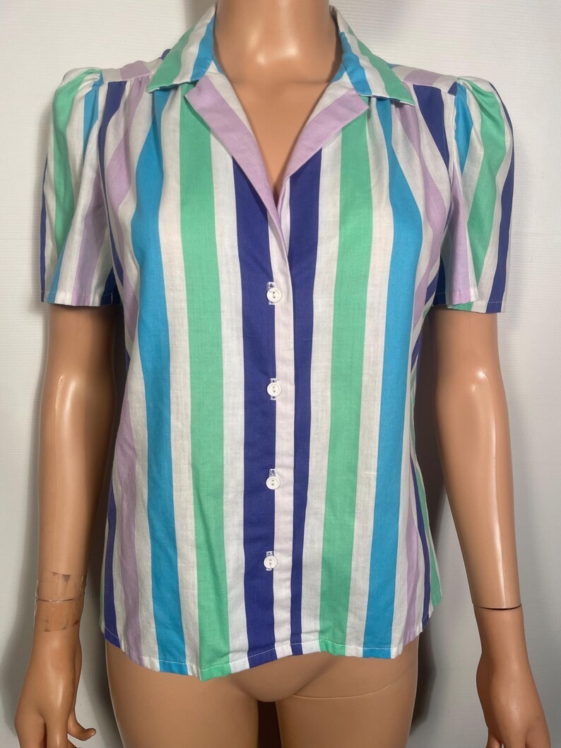 Vintage 1970s Pastel Striped Blouse Size S/M