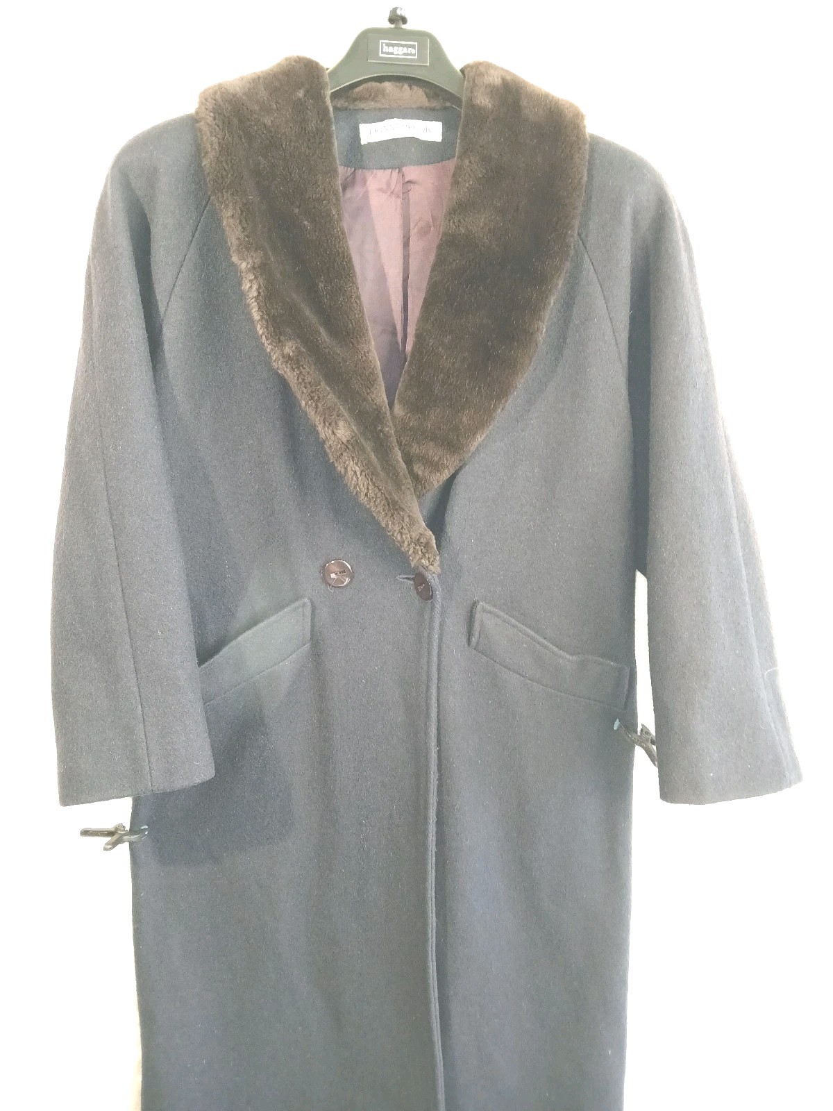 Vintage Women’s Dark Blue Wool Coat W Brown Faux Fur Collar Made In Usa, Size 6