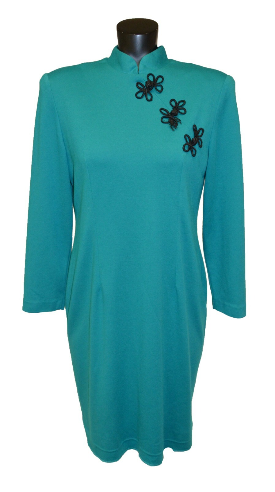 Bedford Fair Lifestyles Vintage 80s Turquoise Asian Inspired Dress sz 12P