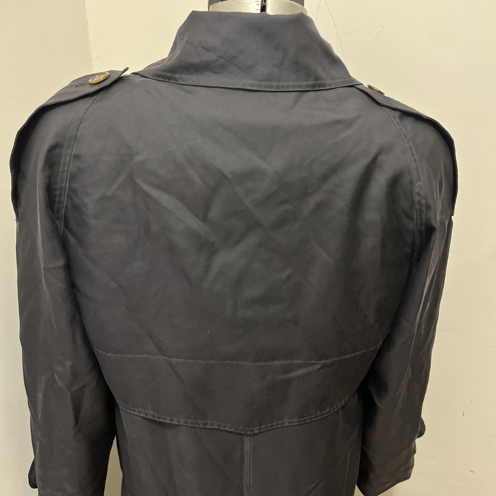 Vintage Count Romi Black 100% Silk Trench Coat Fall Size 4