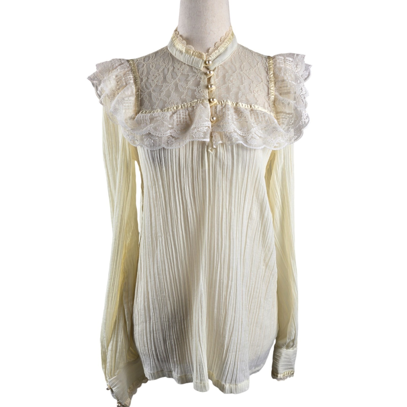 Gunne Sax Blouse Jessicas Gunnies Womens Size 13 Beige Victorian Prairie 70s Top