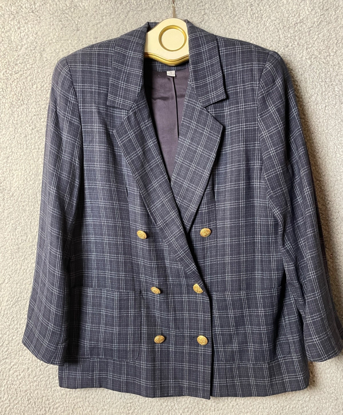 Vintage Giancarlo Ferrari Blazer Womens 10 Gray Windowpane Plaid Double-Breasted