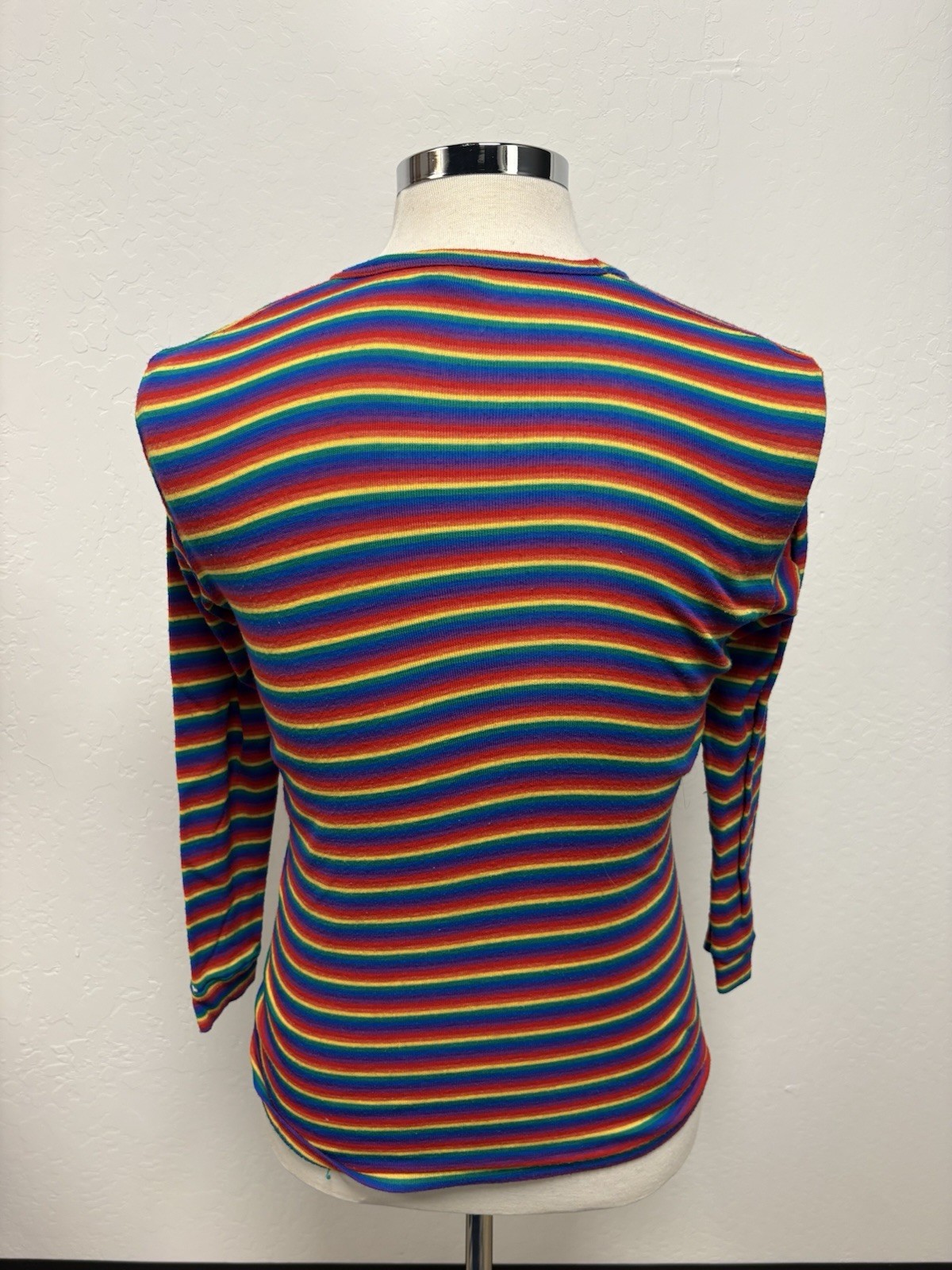 Vintage 1970s Rainbow Striped Long Sleeve Thermal Shirt Large Polyester
