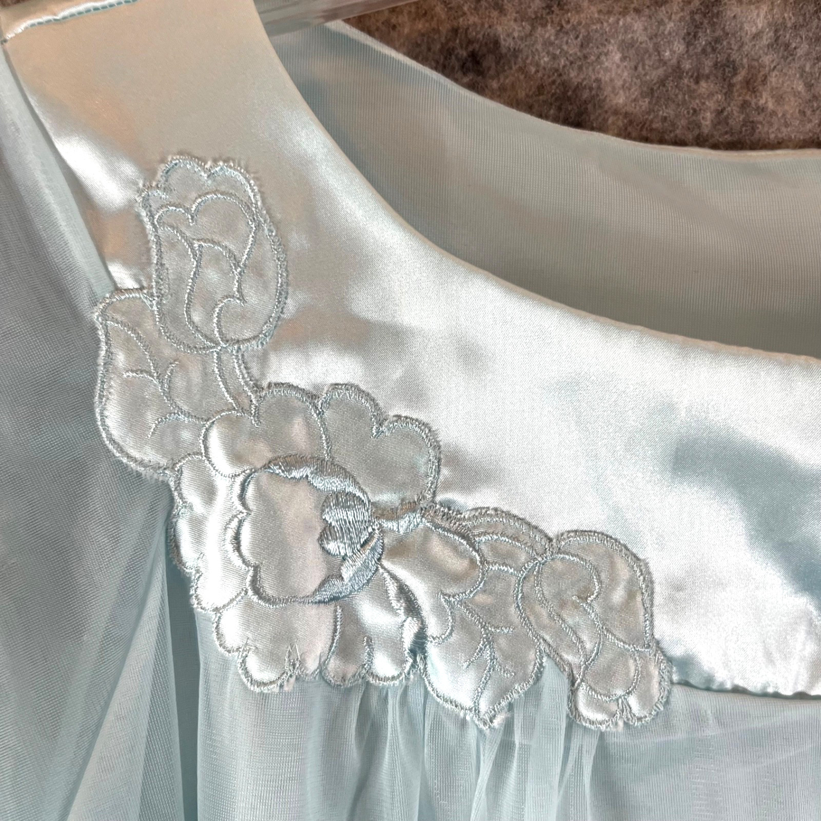 Vintage Gossard Artemis Peignoir M Sheer Robe Floral Nylon BLUE 60s 70’s EUC