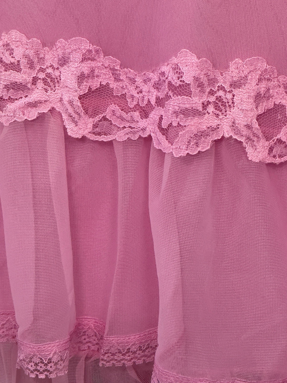 VTG NOS 60s HTF Volup Sexy Bright Pink Chiffon Lace Nightgown Ruffled Nylon L/XL