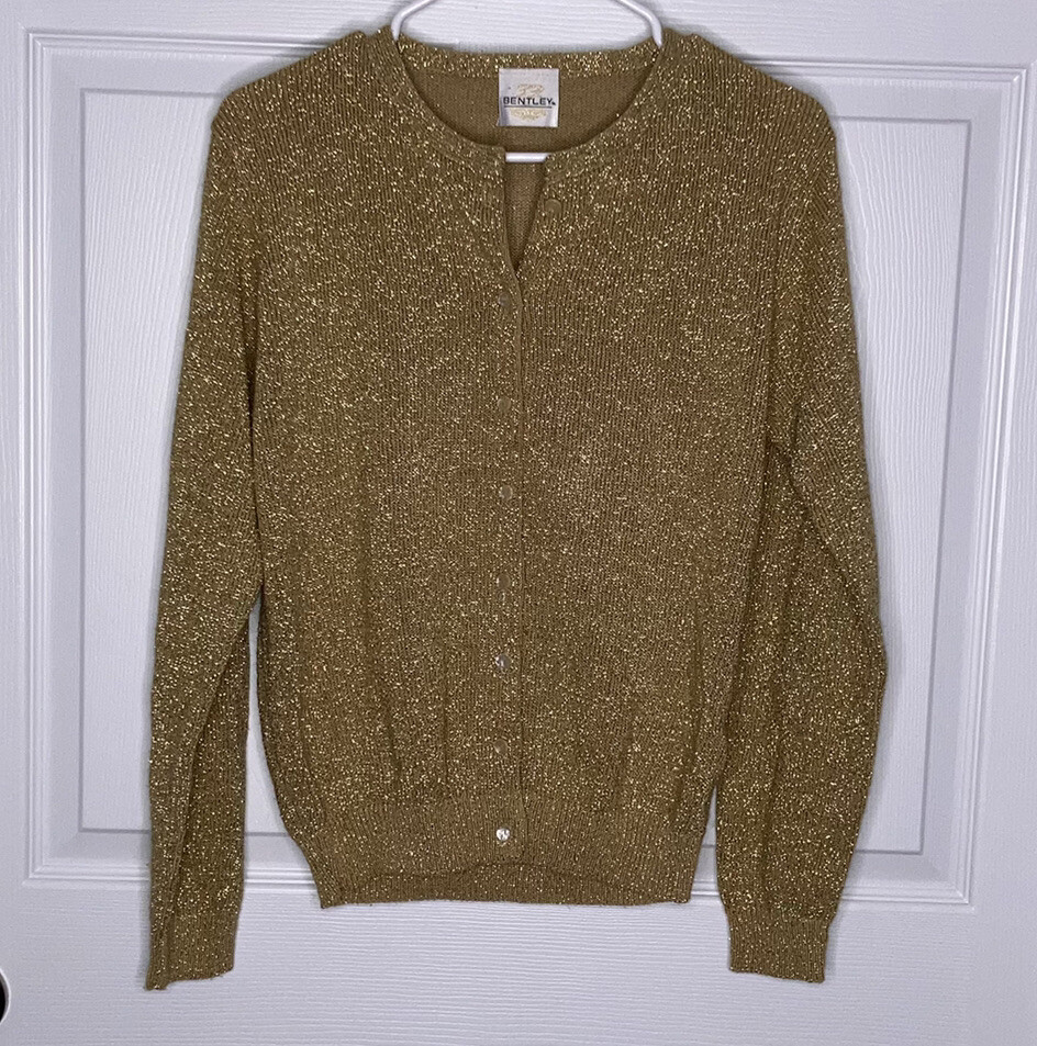Vintage TR Bentley Gold Cardigan Sweater Women’s M Shimmer Sparkles