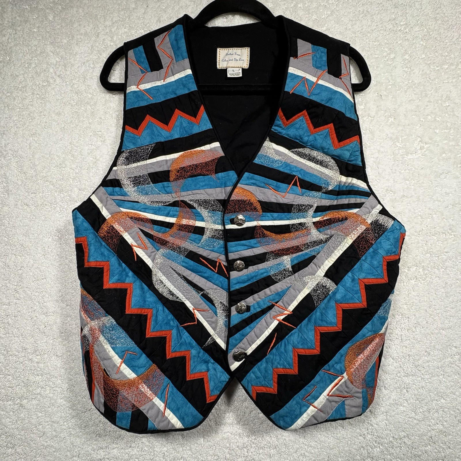 Vintage Handmade Quilted Patchwork Vest Womens L Boho 90s Artisan Calico OldLace