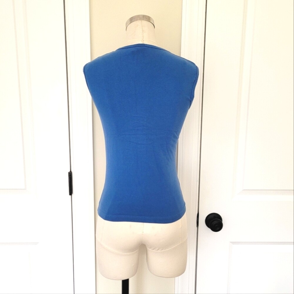 Vintage Weavers Girl Blue Cinched Front V-Neck Tank Top Sz M Colorful Sexy Y2K