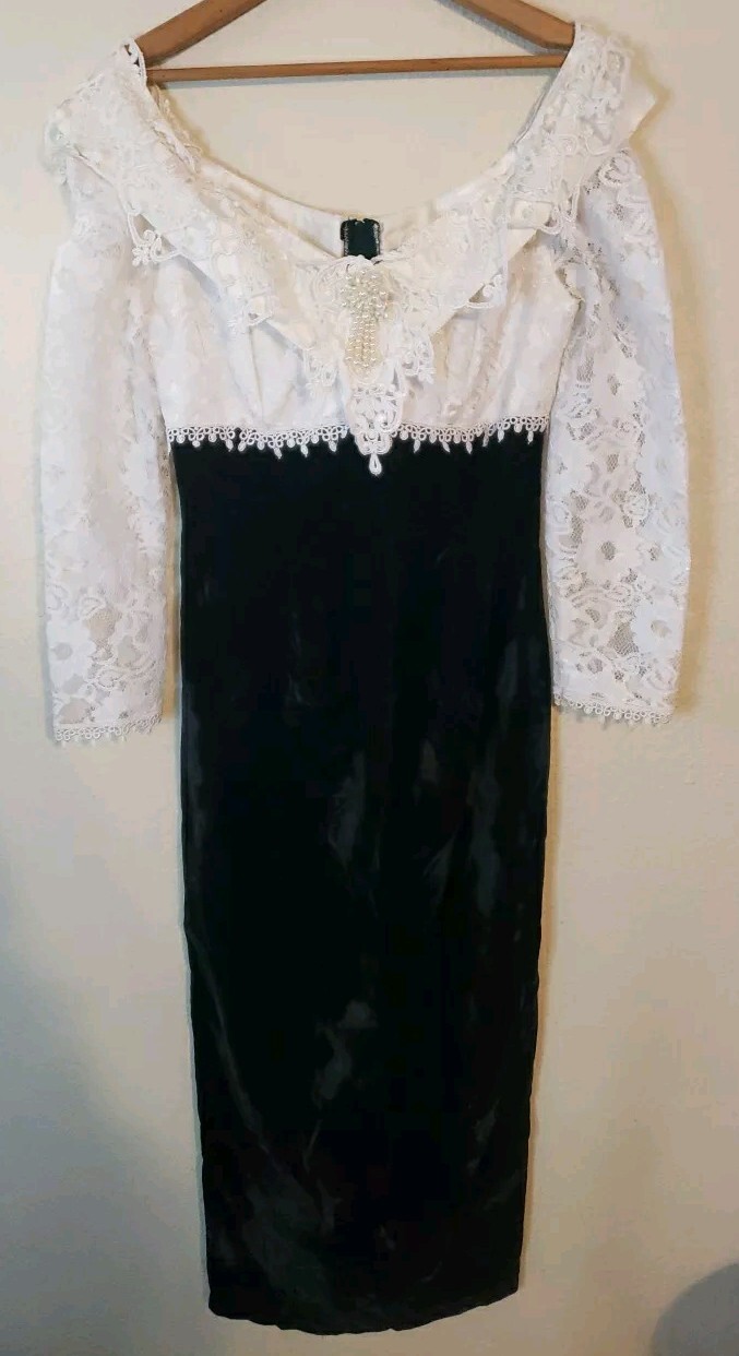 Vintage Speed Fashion 70s 80s Dress Formal Lace Size 5 Cottagecore Green Velvet