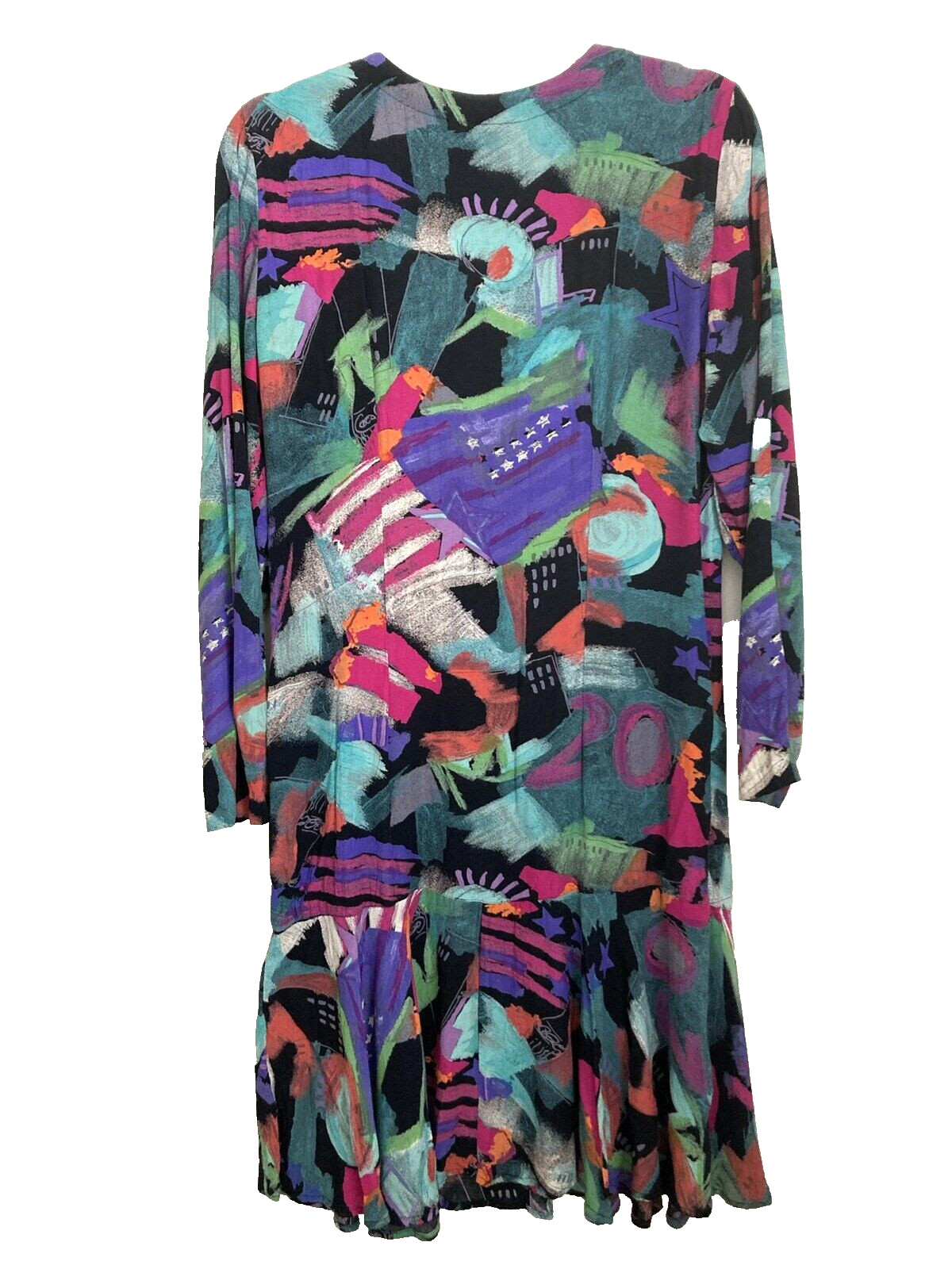 Vintage 1990 Carole Little Dress Sz 6 Bottom Flounce Modern Art Graphics
