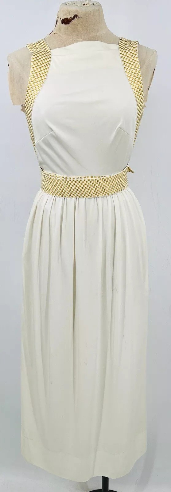 Vintage 70s Lillie Rubin White Gold Halter Cross Back Disco Maxi Dress Size XS
