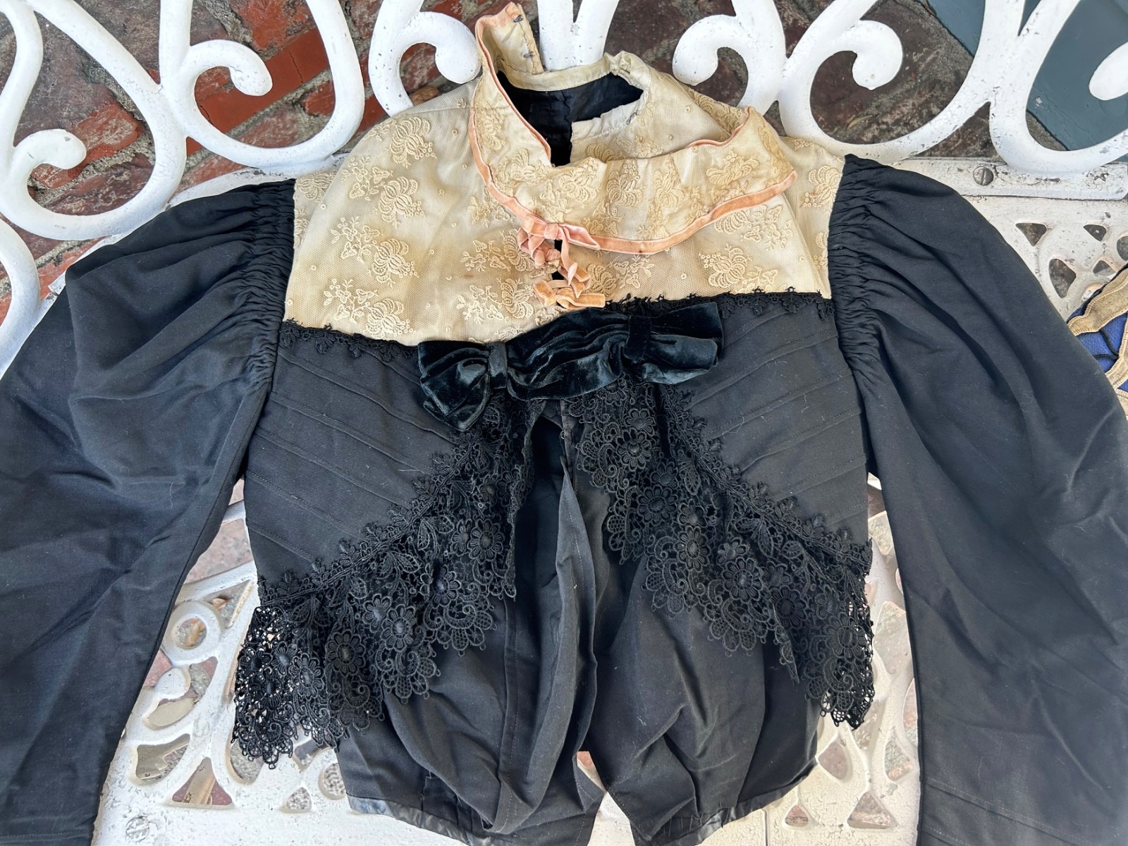 Antique Edwardian Black Lace Bodice Dress PRISTINE XXS Victorian Shirt Waist