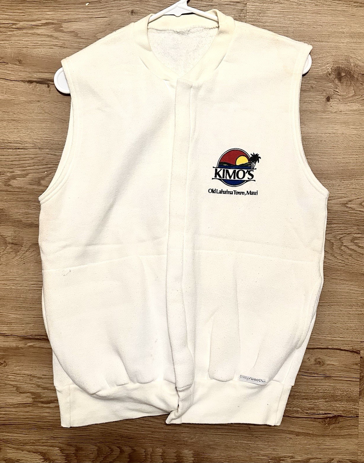VTG 80s Kimo’s Lahaina Maui Hawaii Women’s Fleece Sweater Vest Size MED White