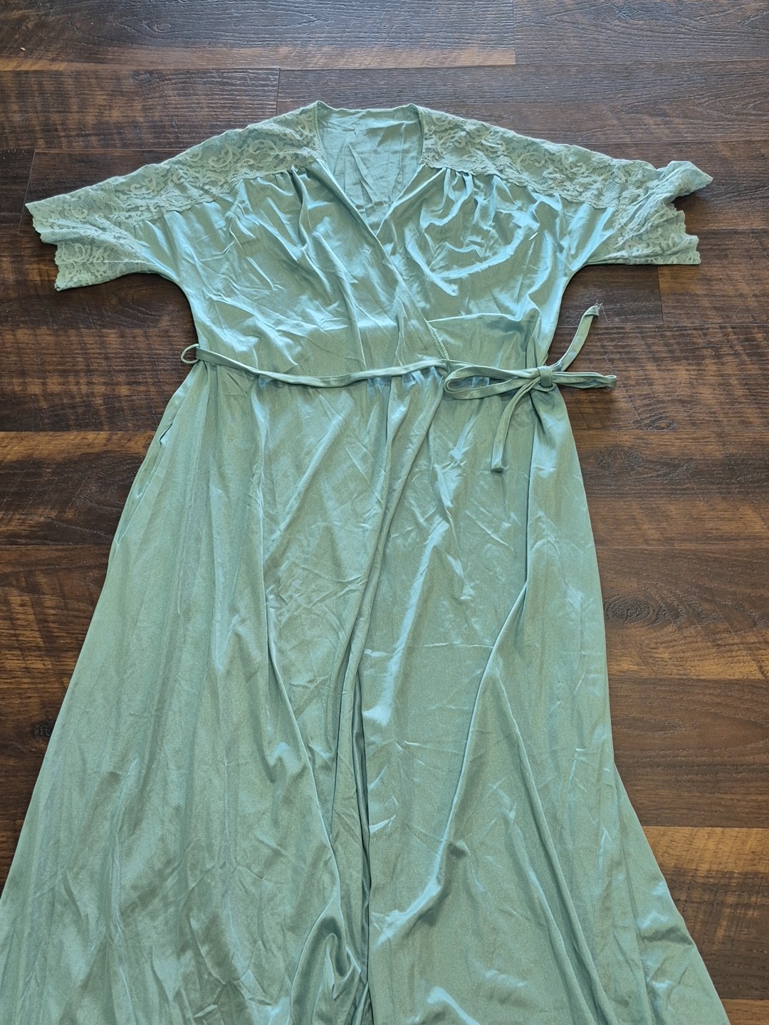 Vintage 1970s Maidenform Dreamwear Maxi Nylon Robe Dusty Blue Large USA Made