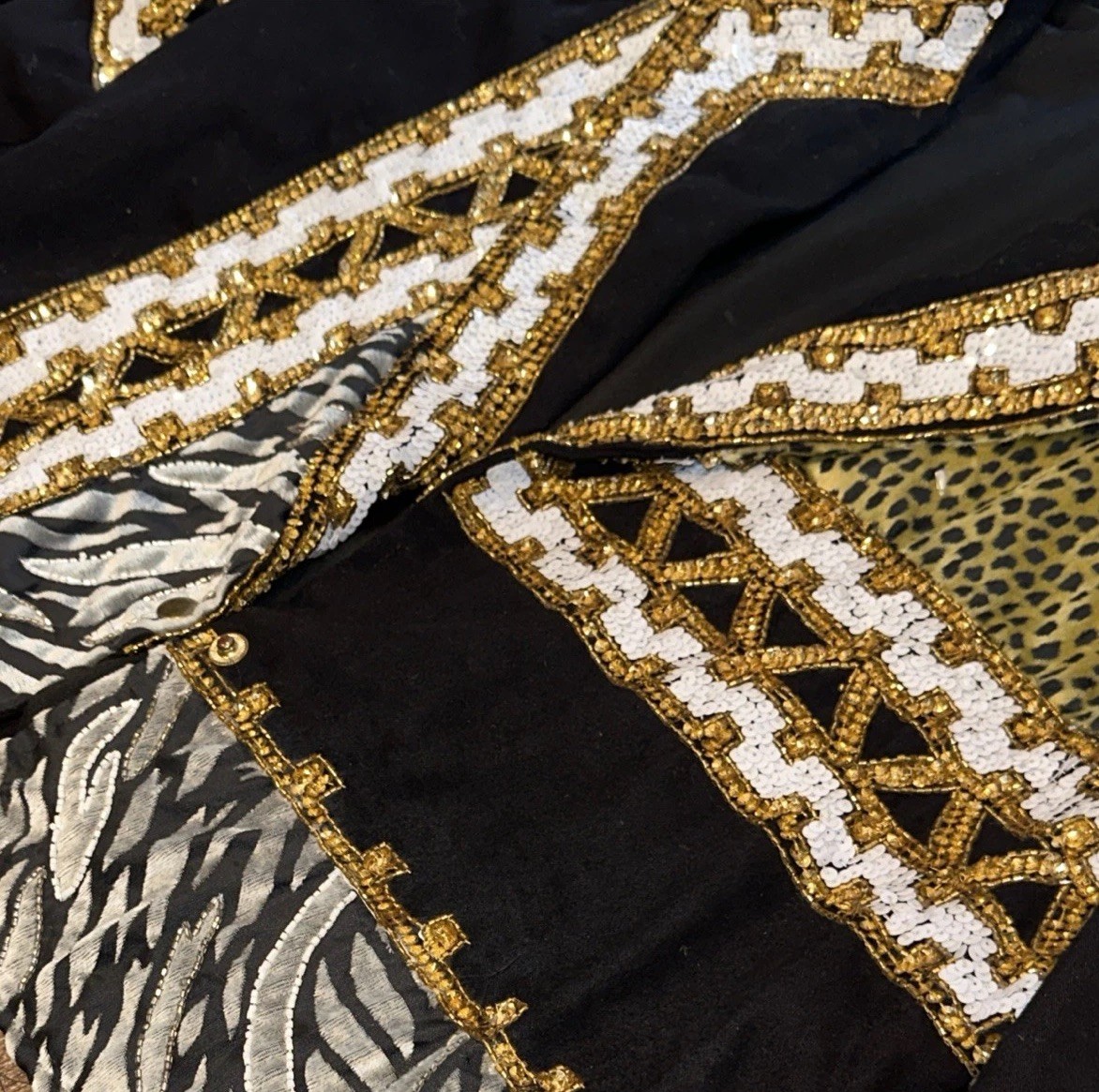 Vintage 80s Beaded Sequin Jacket MODI Medium Maximalist Animal Print Blazer