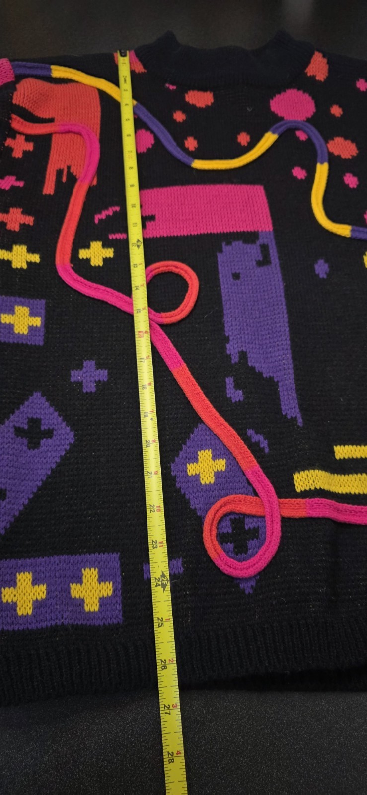 Vintage 80s Jamie Scott Retro Art Wear 3D Knit Sweater S Winter Polka Dot Crew