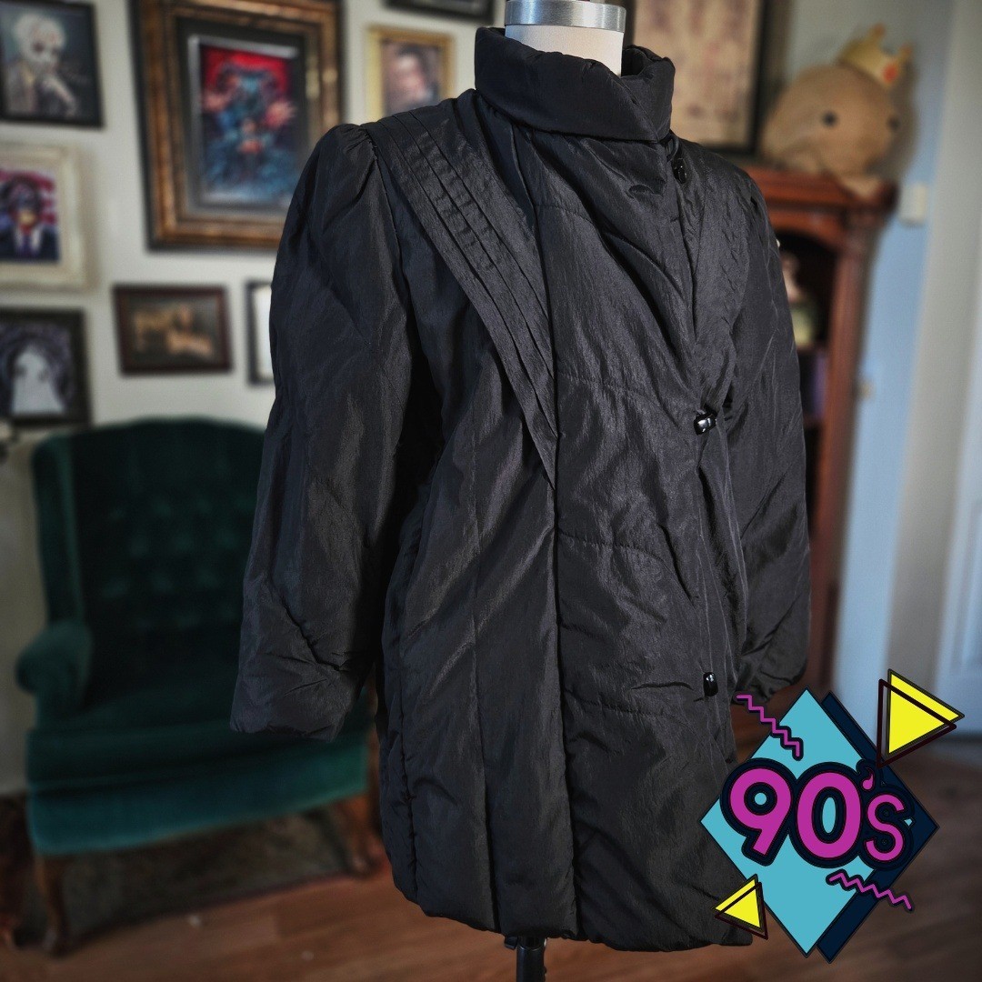 Jack Set Black Puffer Jacket Vintage 90s Puffer Jacket Oversized Coat M