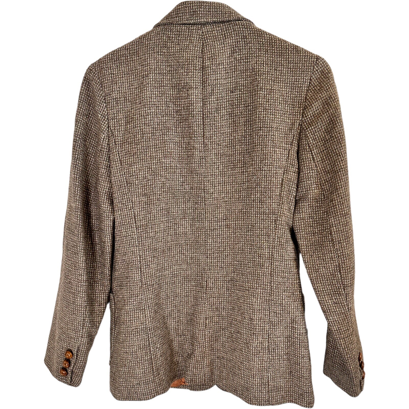 Vintage Casa De Lana Women’s 4/6 Wool Tweed Blazer Beige Houndstooth Lined
