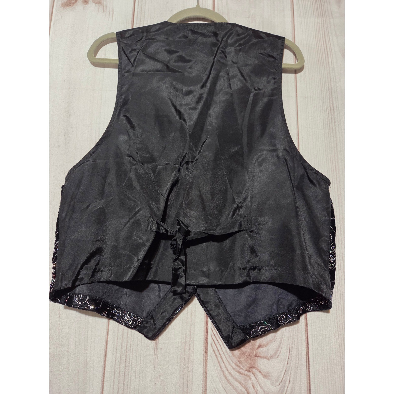 Miz California Vintage Velvet Paisley Glitter Vest Black Silver Button M