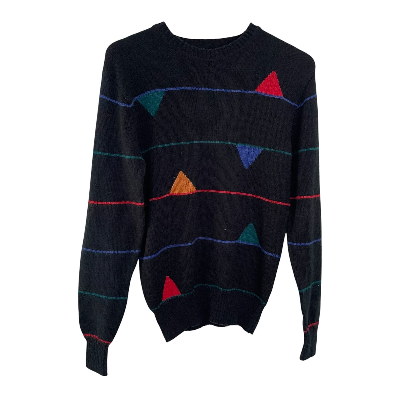 Vintage 80s City Streets Crew Neck Sweater Medium Black Striped Triangle Print