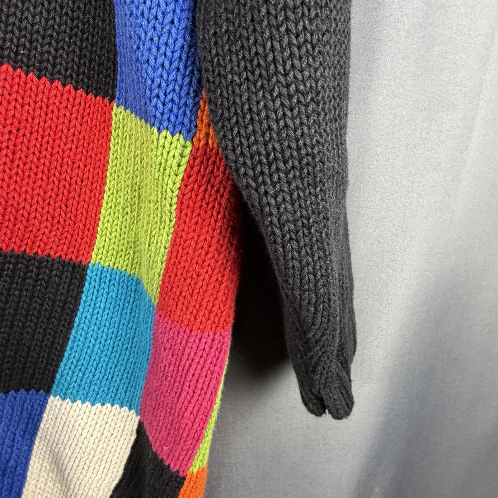 Vintage Marsh Landing 90s Colorful Patchwork Womens Sweater Ramie Med Tag Pic