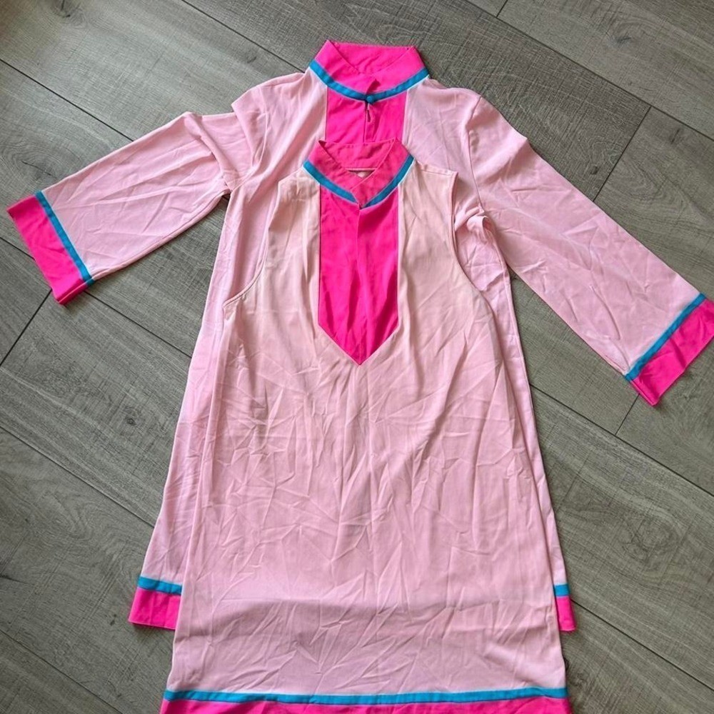 Vintage Gossard Artemis Pink Turquoise Colorblock Mod Loungewear Set Small