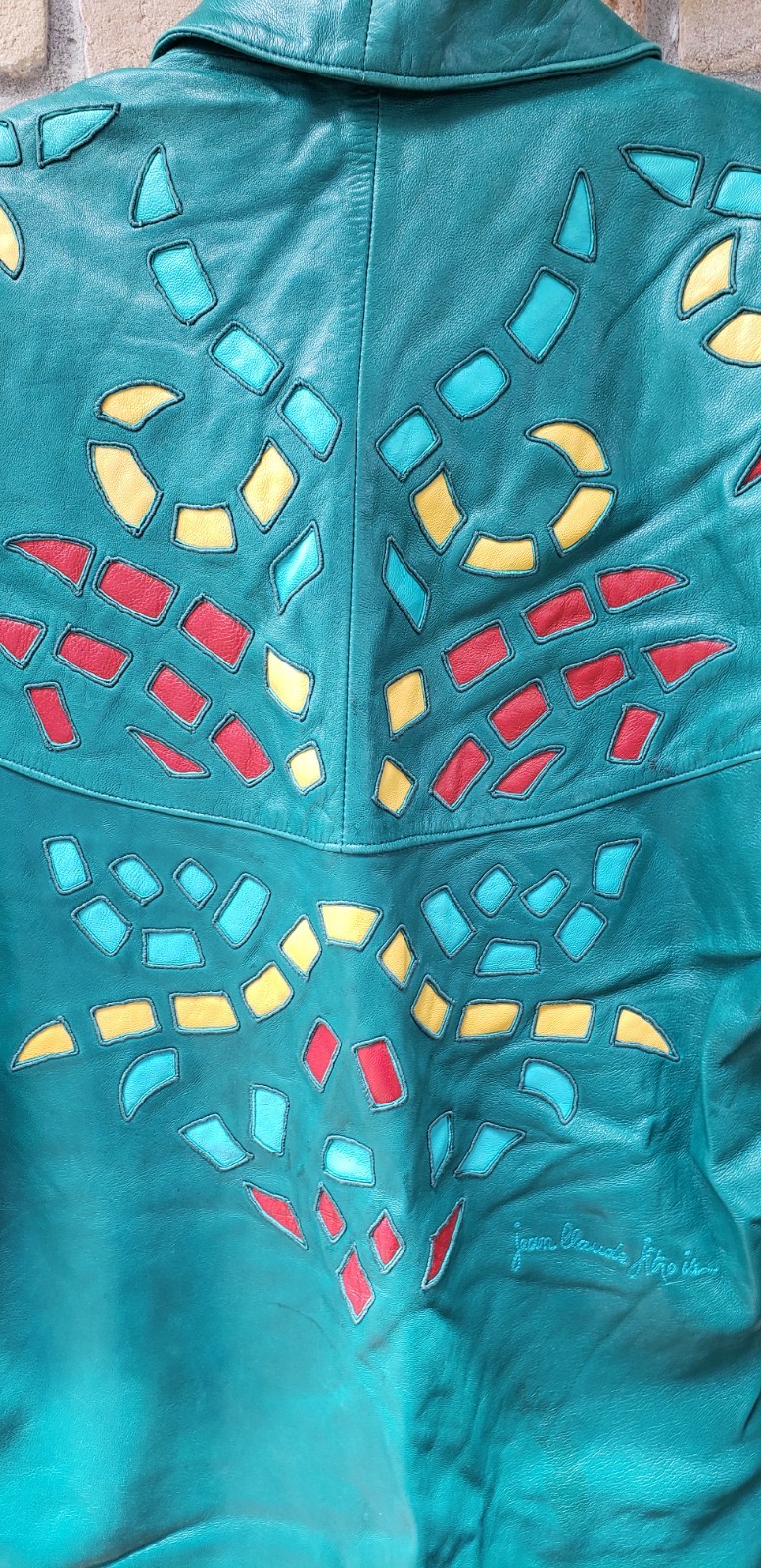 VTG 80s Jean Claude Jitrois Green Leather Jacket Sz 42 Designer Art FLAWS