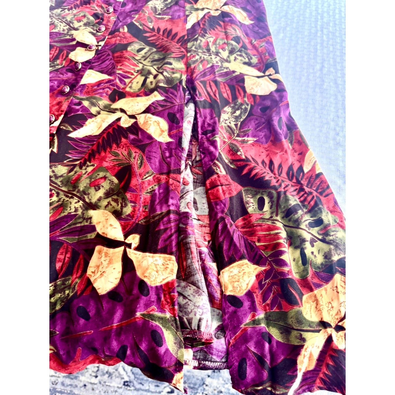 Vintage 90s Bentley Tropical Floral Maxi Dress Rayon Purple Red Green Size 12