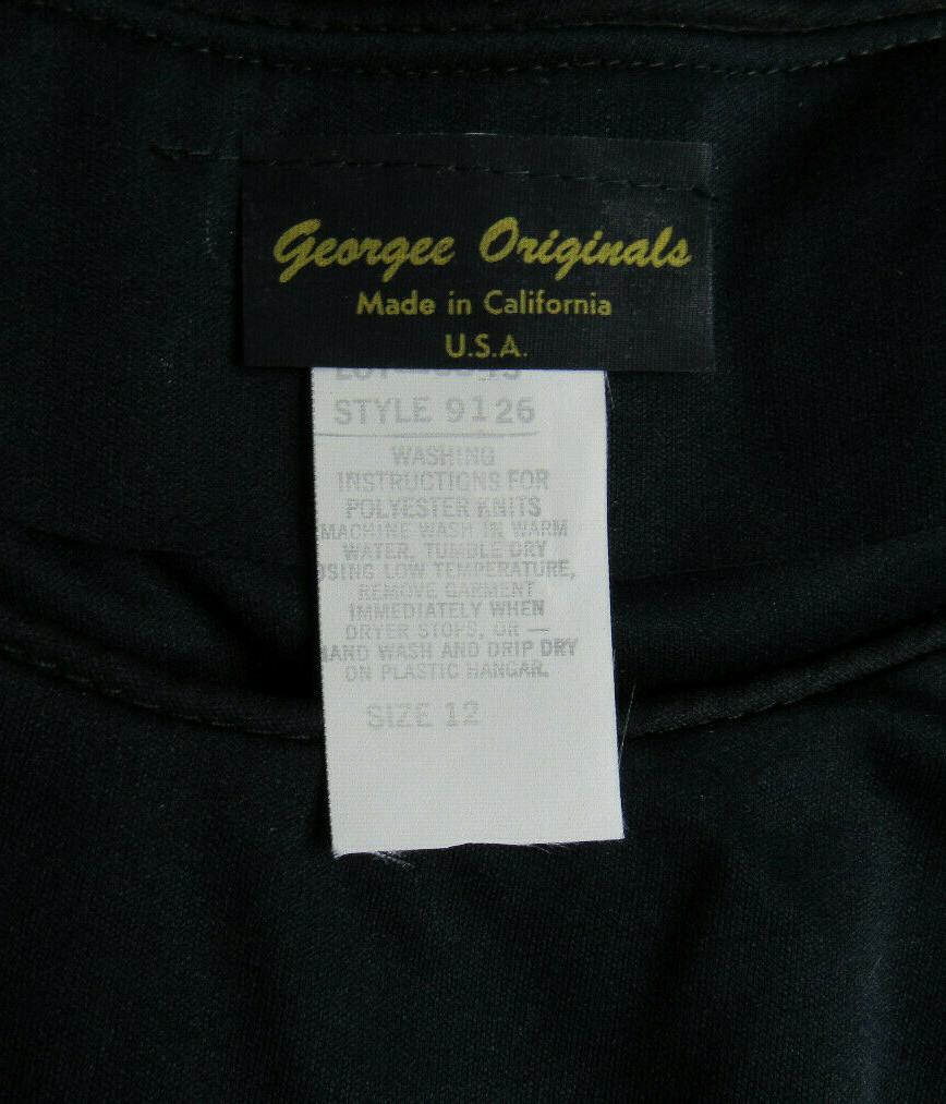 VTG 1960s GEORGE ORIGINALS BLACK DRESS SIZE 12 POLY CHIFFON ARMS RIBBON BELT