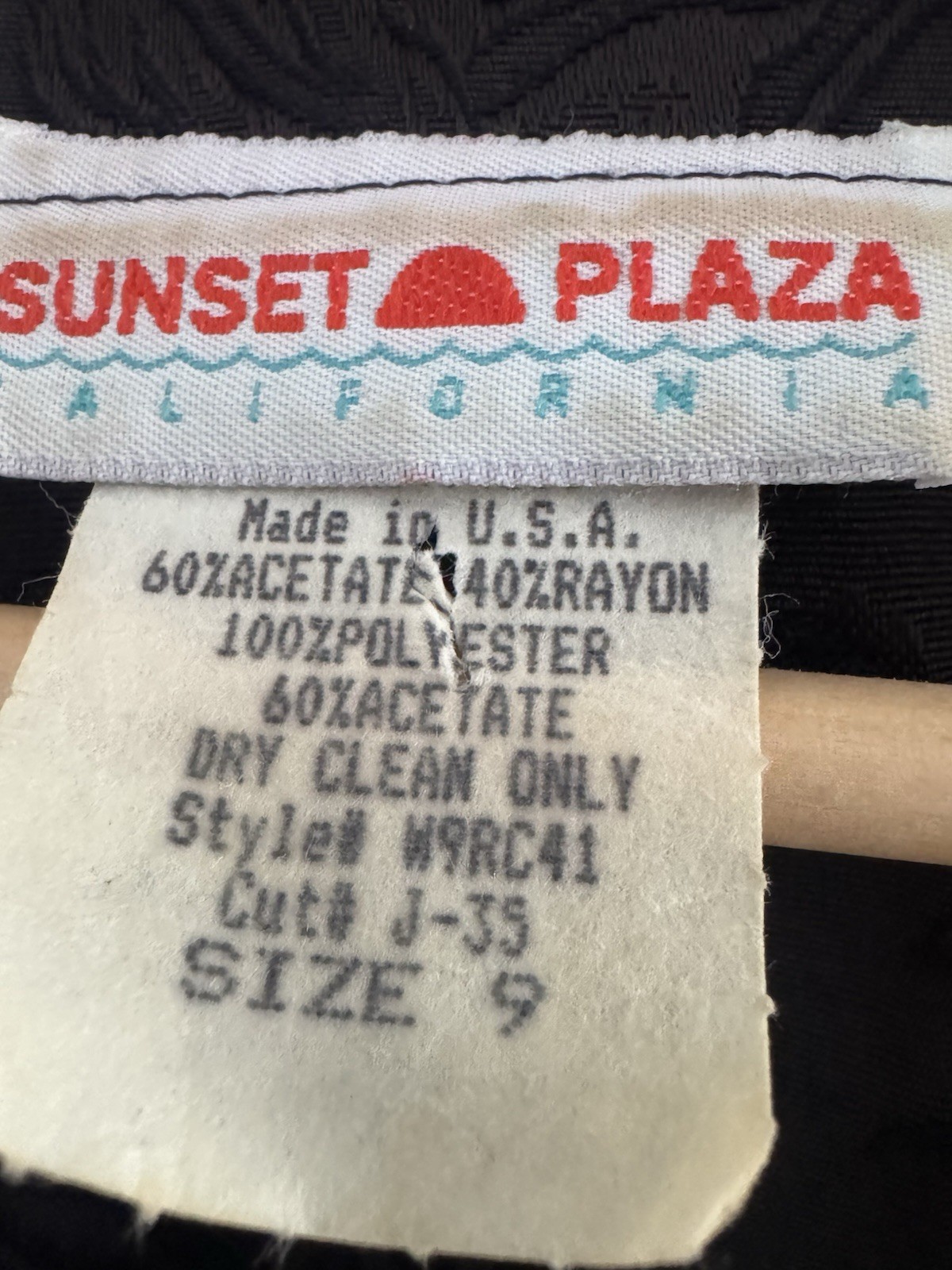 Vintage Sunset Plaza Jacquard Women’s Dress Sheer Sleeves Gold Accents Size 9