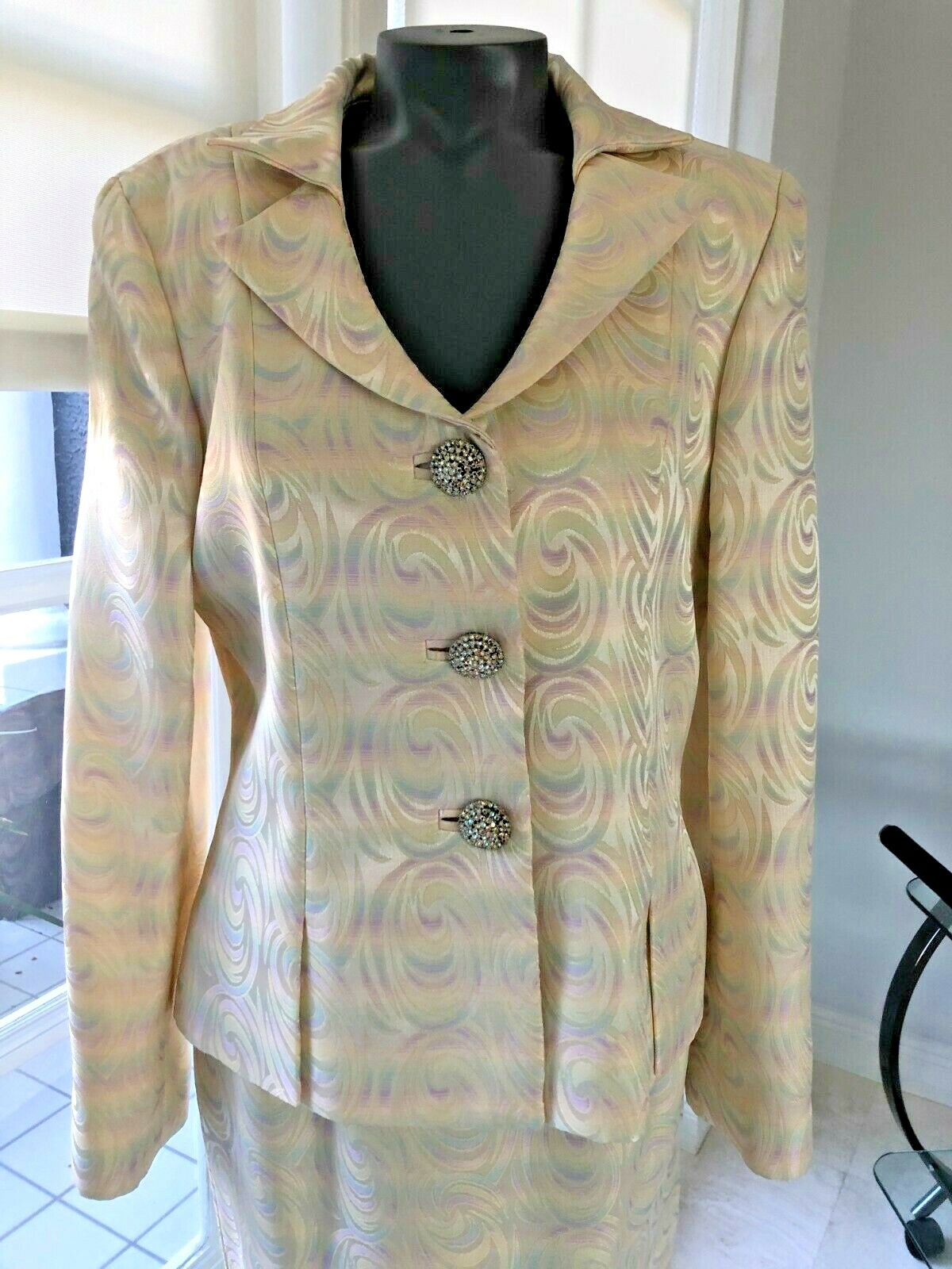 George Simonton vintage Suit Jacket Skirt Rhinestone size 8 Lined PERFECT