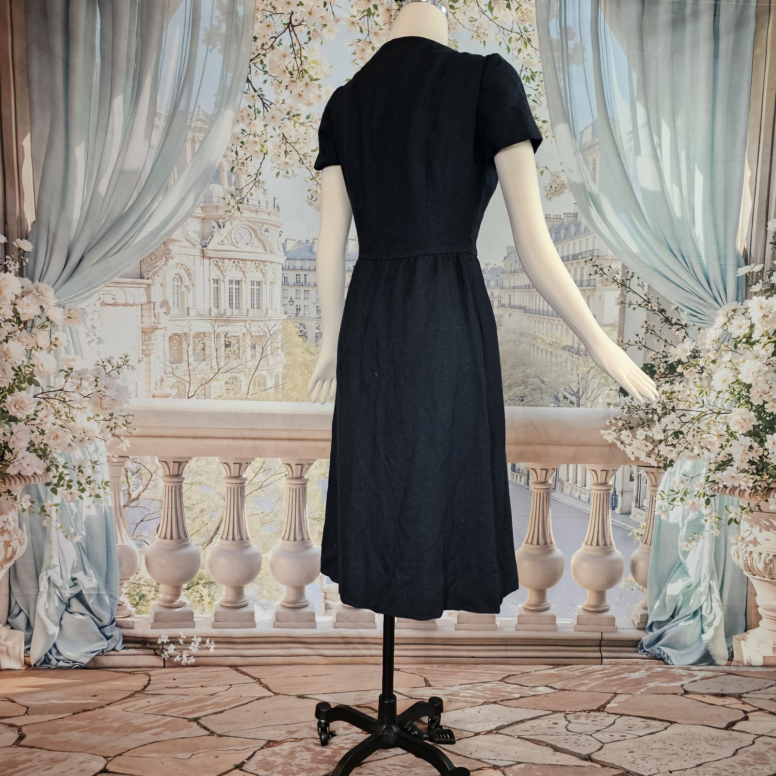 Vintage 1970s Wrap Dress Black Cocktail Molly Parnis Boutique Mididress Retro
