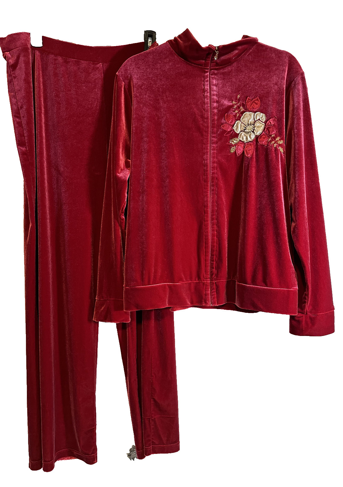 Jaclyn Smith velour leisure suit XL zip wine track lounge Golden Girls Halloween