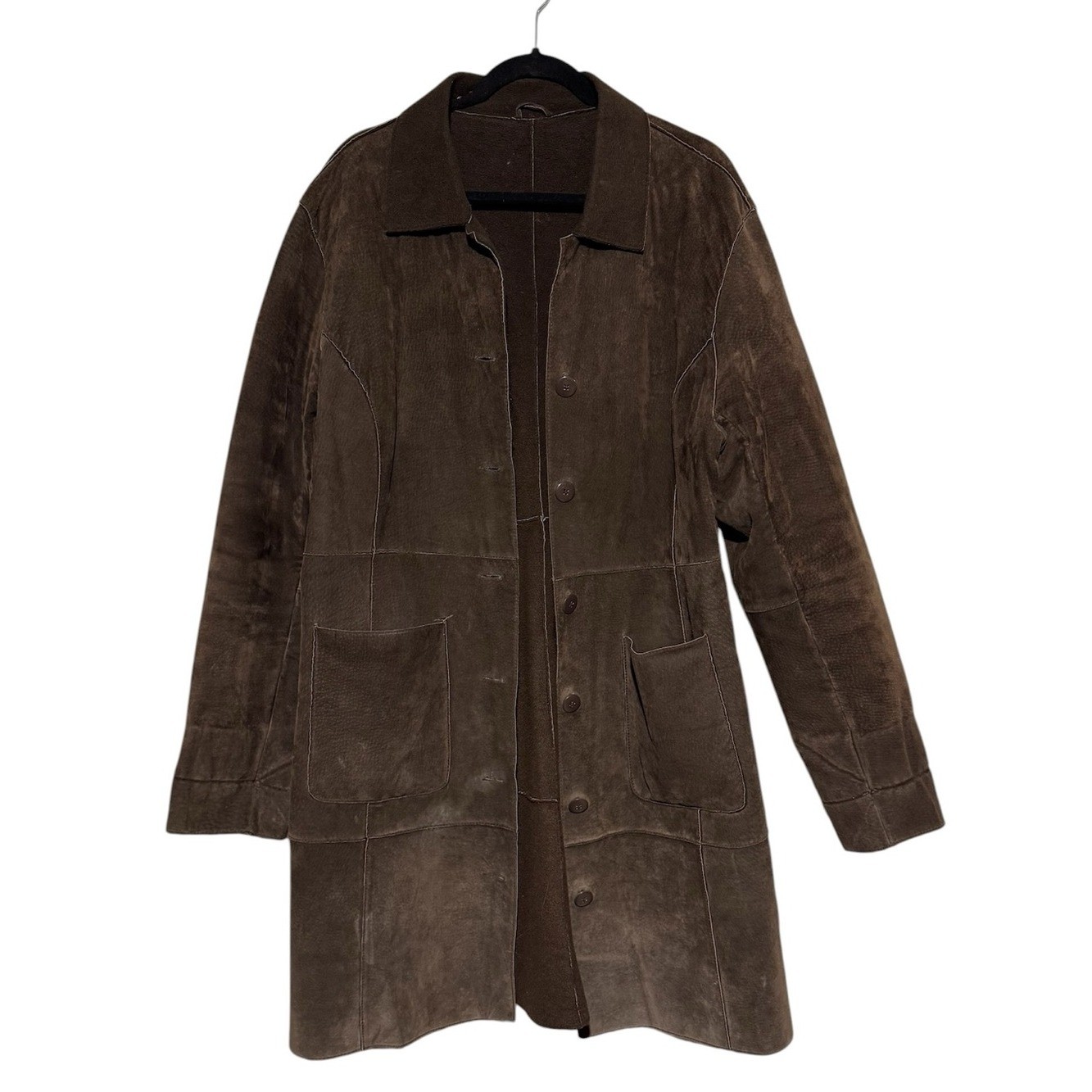 Coldwater Creek Leather Suede Patchwork Trench Coat Women Size Large 70s Boho