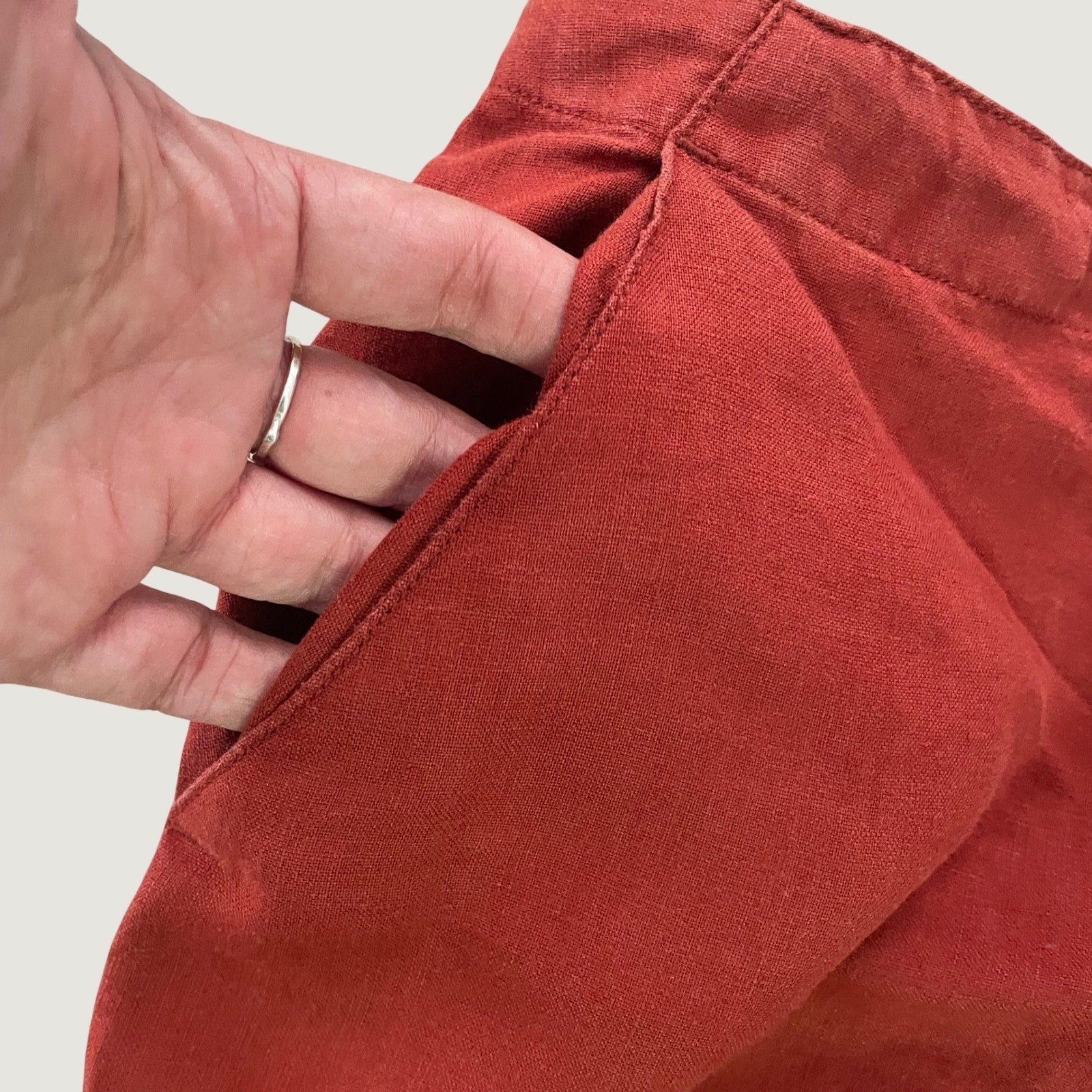 Vtg Y2K 100% Linen Crop Pants Burnt Orange Wide Leg Old Navy Boho Travel Beach