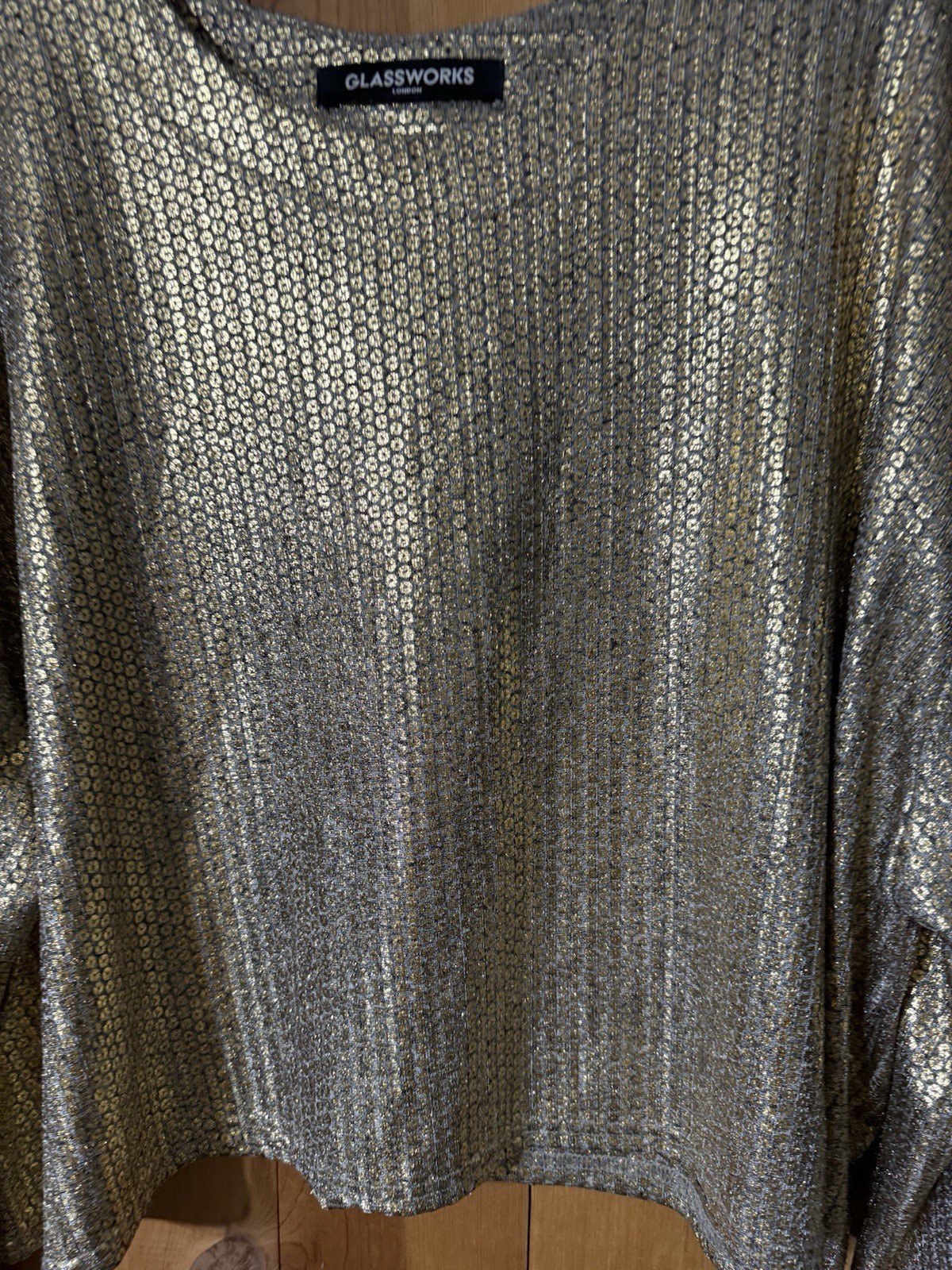 VTG GLASSWORKS LONDON GOLD SILVER CROPPED DISCO BLOUSE RAVE WOMENS O/S
