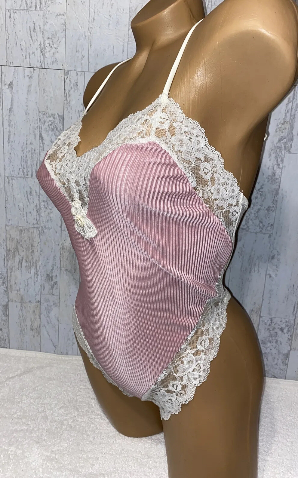 VTG Teddy DELICATES Nylon Lace Body Play Suit One Piece Corset Top Romper #L77