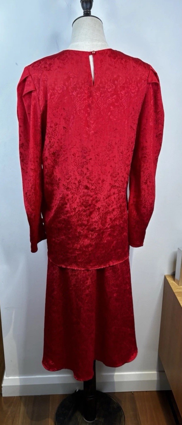 Vintage Suzanne Grae Cocktail Dress Size AU 12 Long Sleeve Drop Waist Red Retro