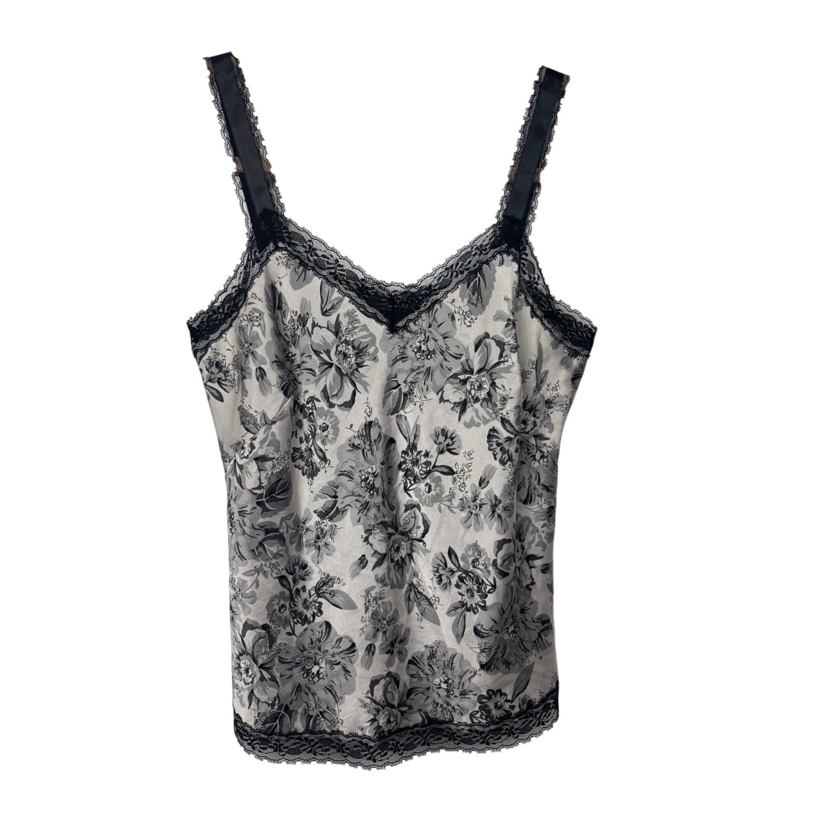VTG y2k Nine West 6P S Floral Lace Trim Camisole Black White Layering Whimsigoth