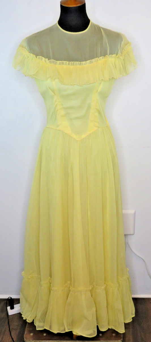 VINTAGE 1950’s FRED PERLBERG Dance Originals Yellow Dress S M Formal Gown EUC
