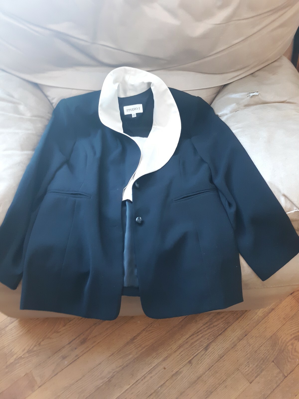 Vintage STUDIO I Womens Size 12 Black Button Blazer Jacket Skirt Suit