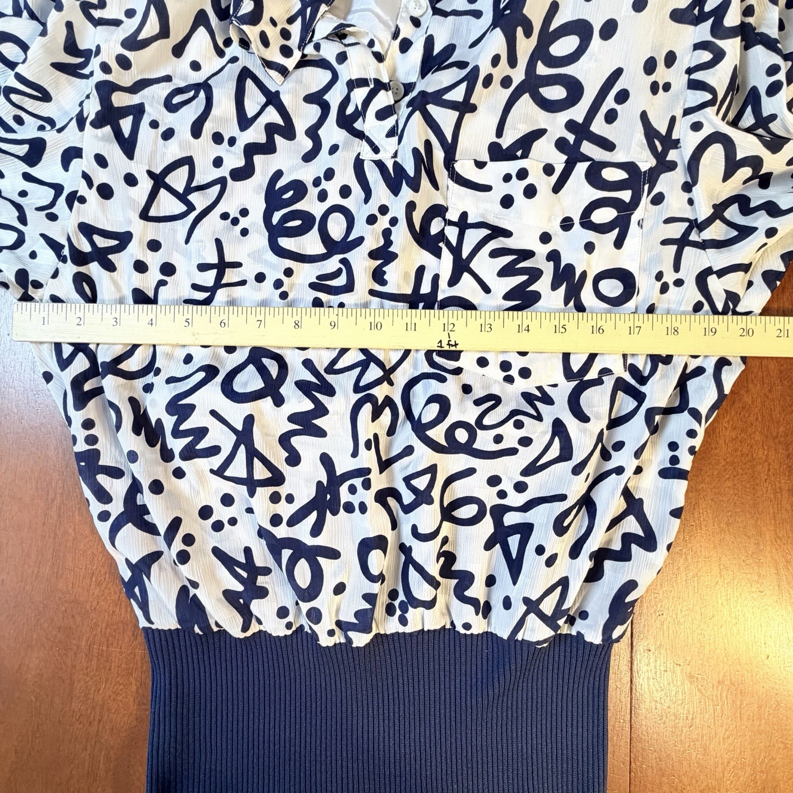 VTG 80s Liz Claiborne 2-Pc Blouson Top & Midi Skirt Navy Graffiti Print Small