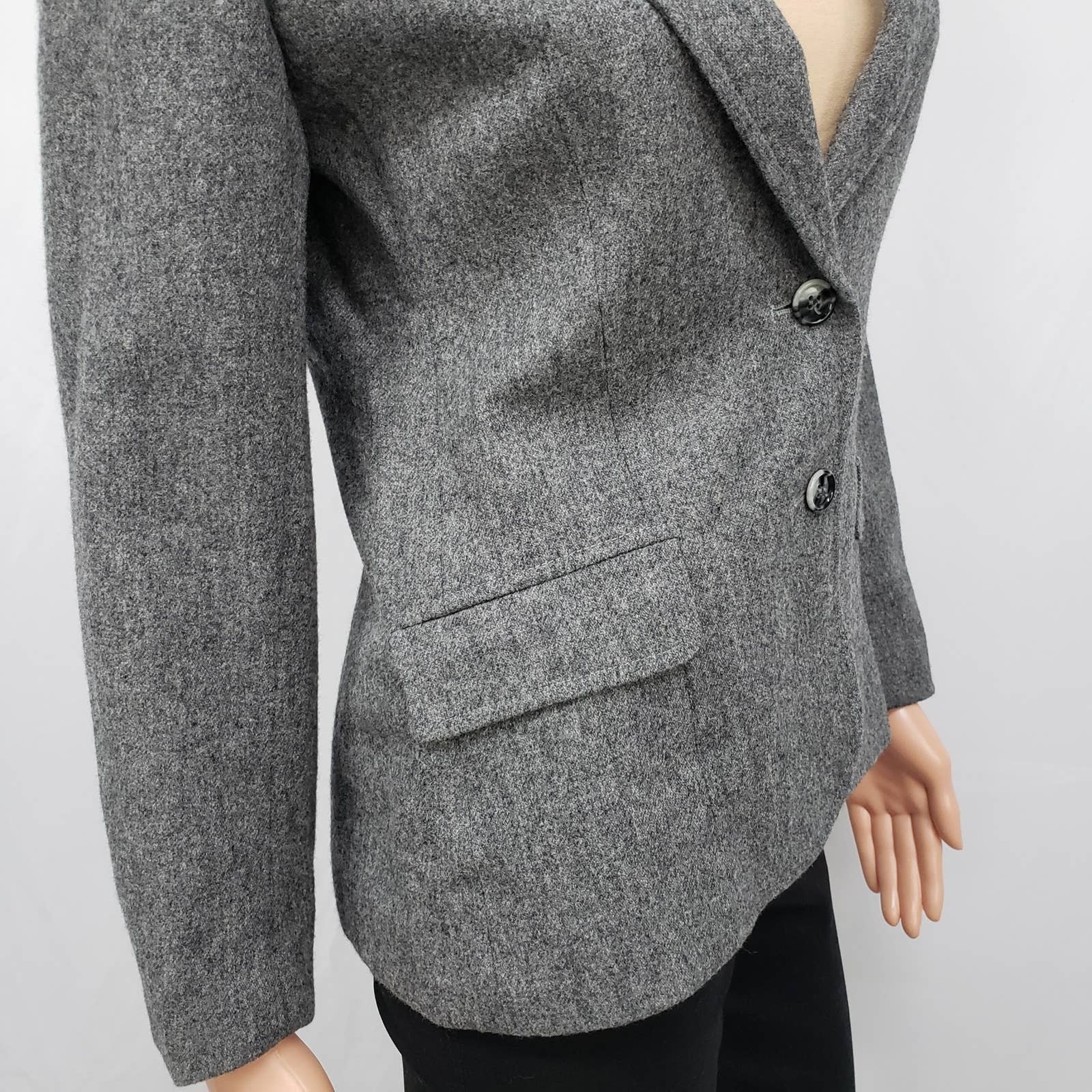 Vintage Union Made 1980s Evan Picone Petite Pure Wool Blend Blazer Jacket Gray S