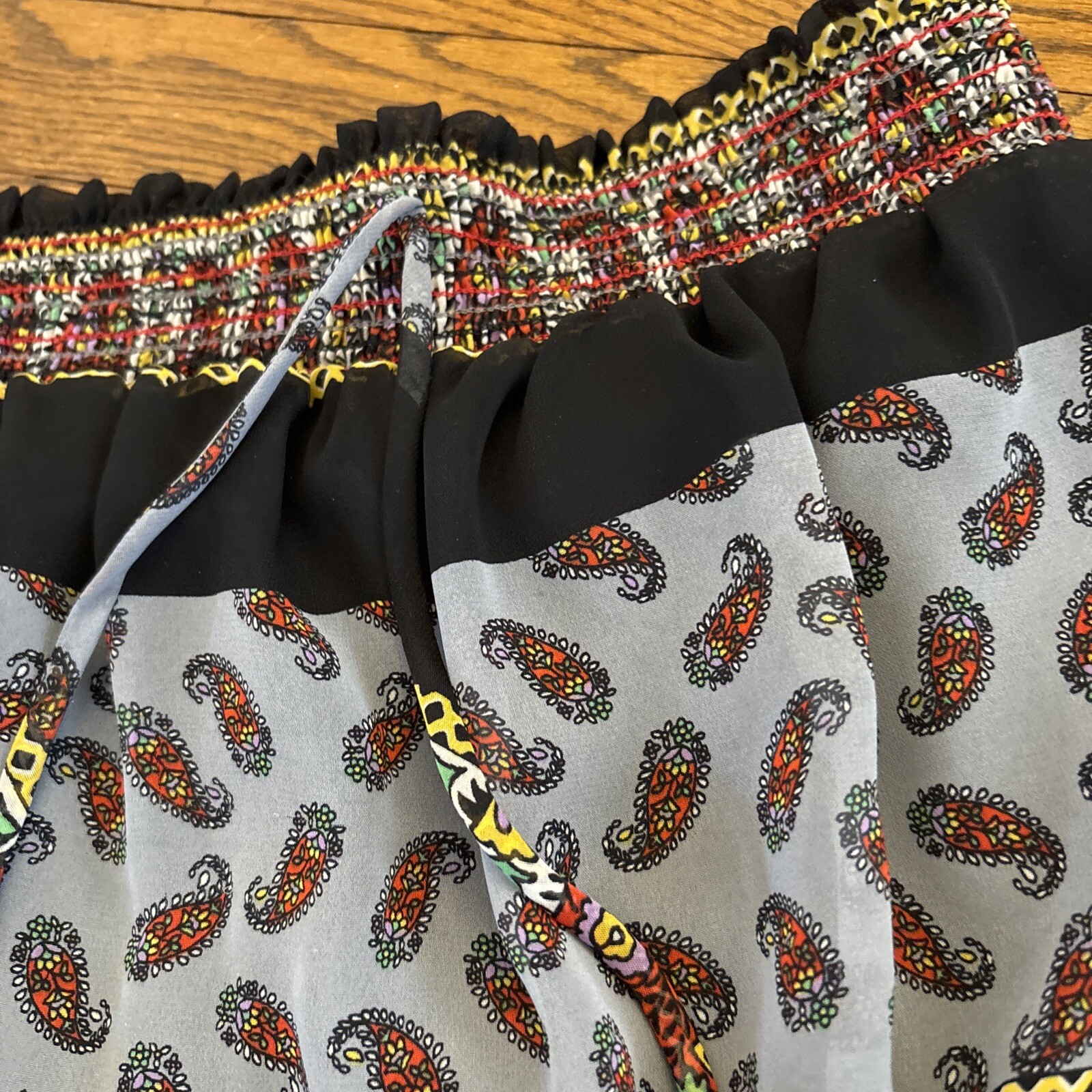 Vintage Jannette Strapless Cinched Waist Lined Paisley Blouse Large