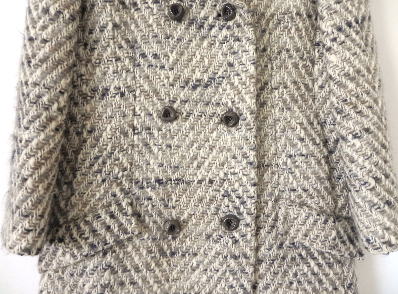 Vtg Kingsley Coat Double Breasted Heavy Woven Wool Pockets Size S