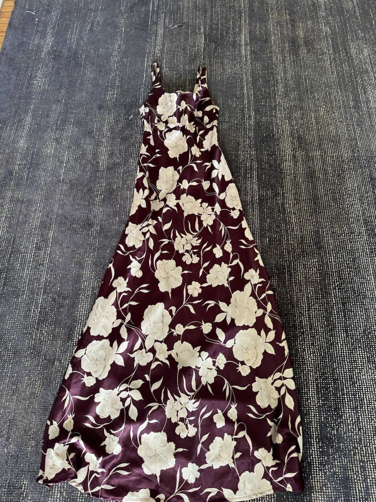 Vtg 90s Full Length Maxi Floral Plunging Back Lace Up Dress Gown Size S